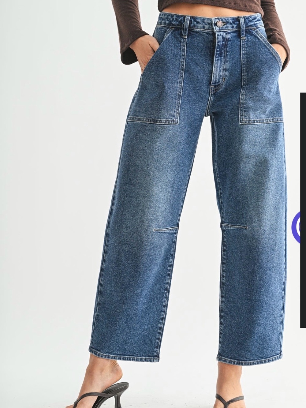 Just Black Utility Seamed Barrel Jeans in Dark Wash 25 NWOT